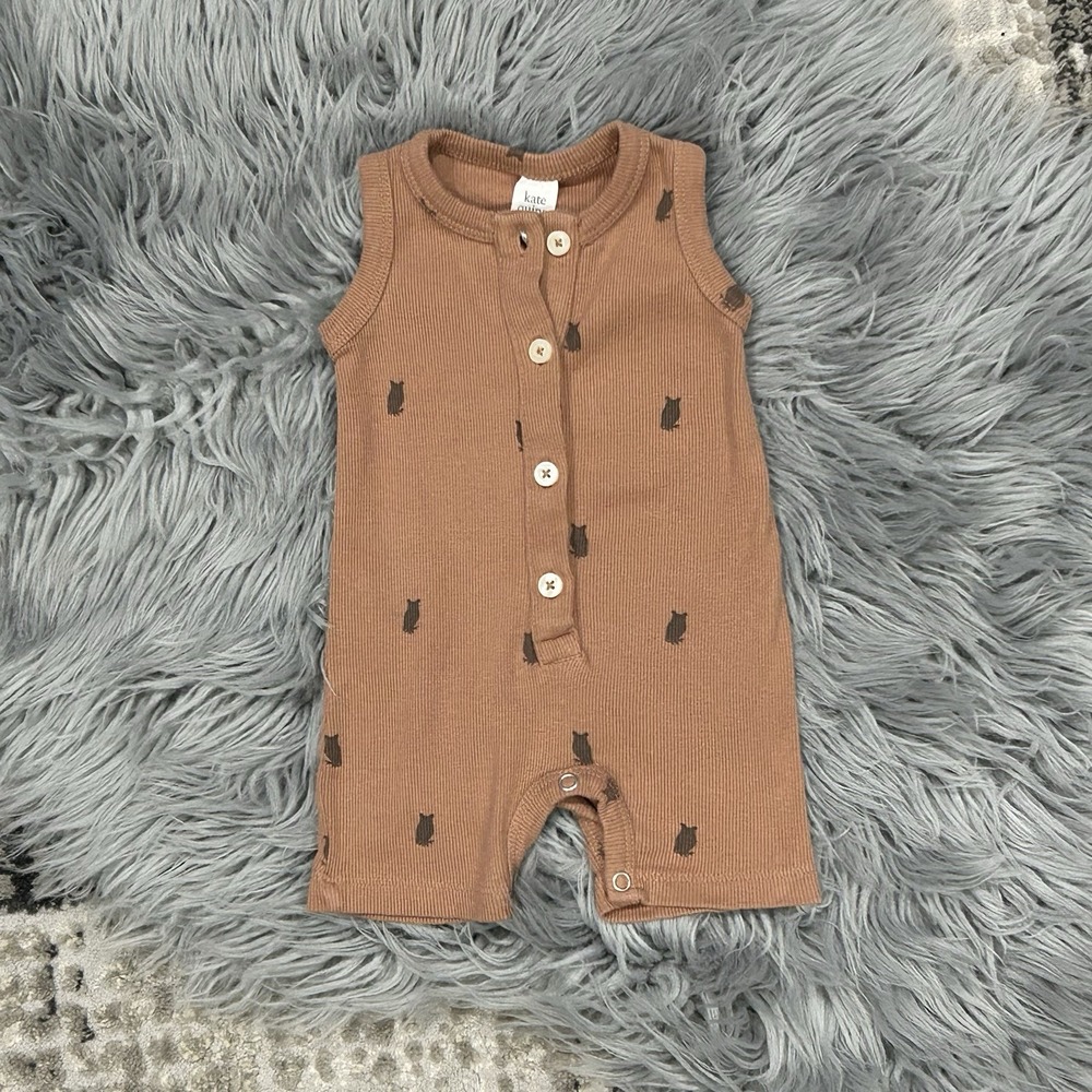 Kate Quinn Organic Cotton Ribbed Brown Owl Print Romper Size 0-3 Month
